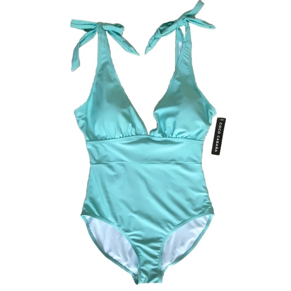 🆕 Coco Cabaña Swimsuit Womens Large Solid Seafoam Aqua Blue Bathing Suit NEW NWT